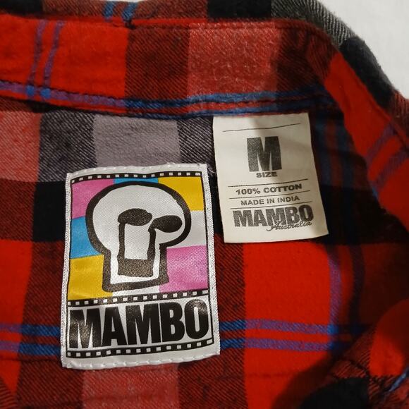 MAMBO Men's MED Red Plaid Flannel Shirt 100% Cotton Lightweight Fabulous Quality - Picture 2 of 12